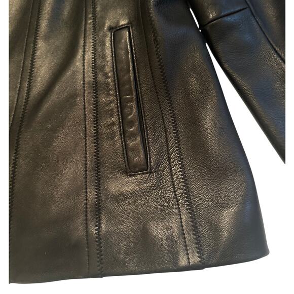 Tailored Black Genuine Leather Jacket, Jones New York, SZ L 12/14 - Picture 6 of 16